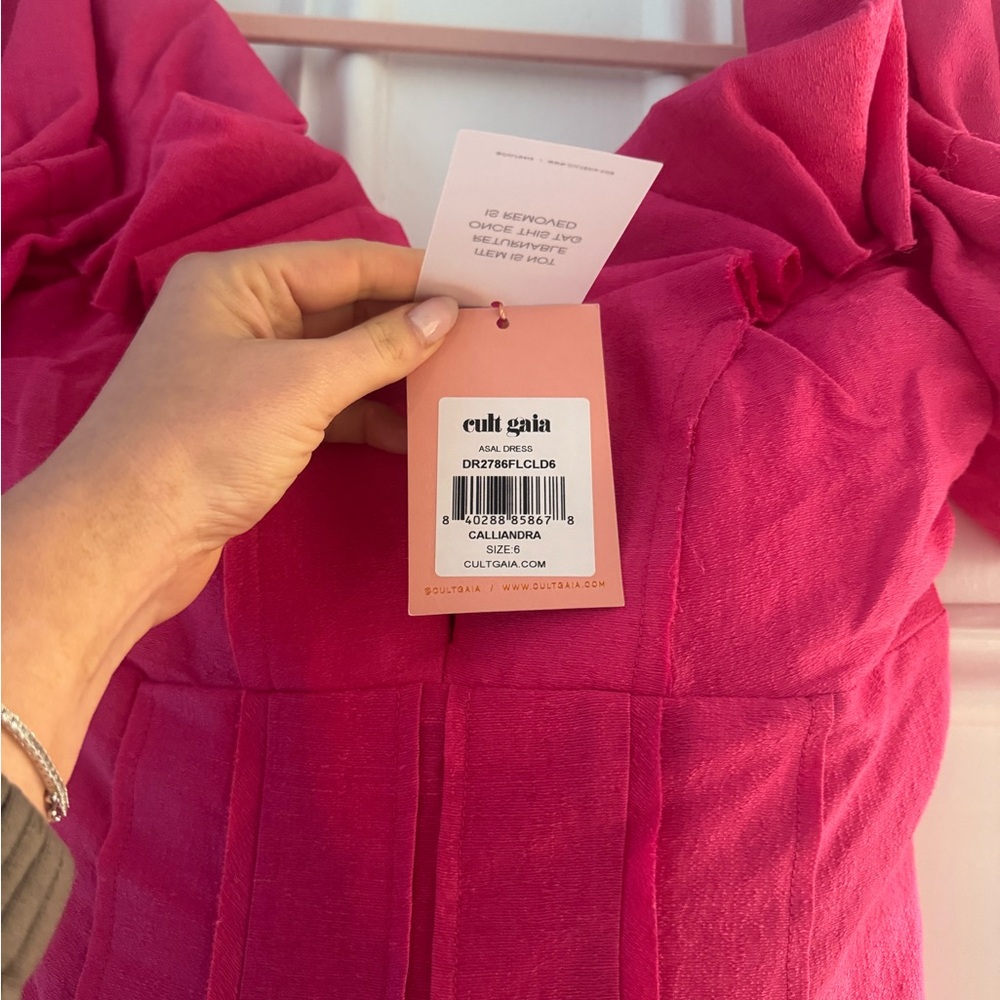 NWT Cult Gaia Asal Hot Pink Off-Shoulder Mini Dress Size 6 - Picture 6 of 8